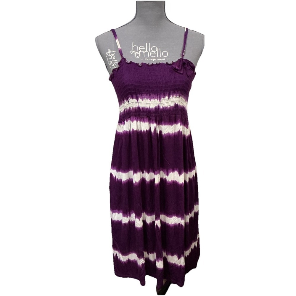 ALLEN B. White And Purple Stripped Mini Dress With Pockets size L stretchy